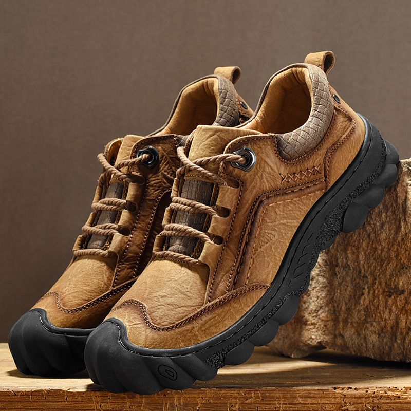 Neue Herren-Oberschicht-Rindsleder-Casual-Männer-Echtleder-dicke Sohle rutschfeste Sport-Outdoor-Wanderschuhe_voghion.com