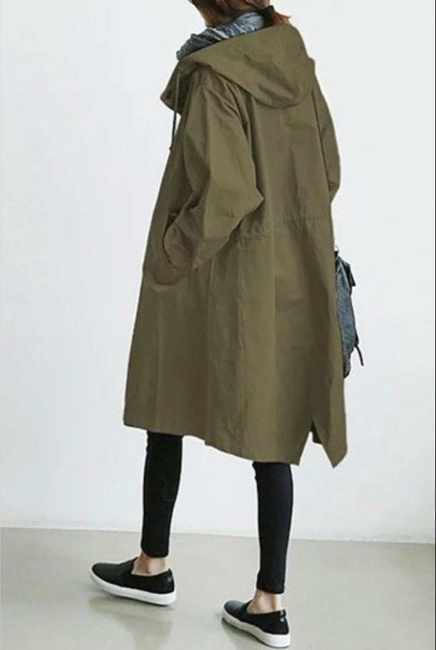 Trench casual da donna; nuovo capospalla lungo con maniche lunghe che stringe la vita._voghion.com