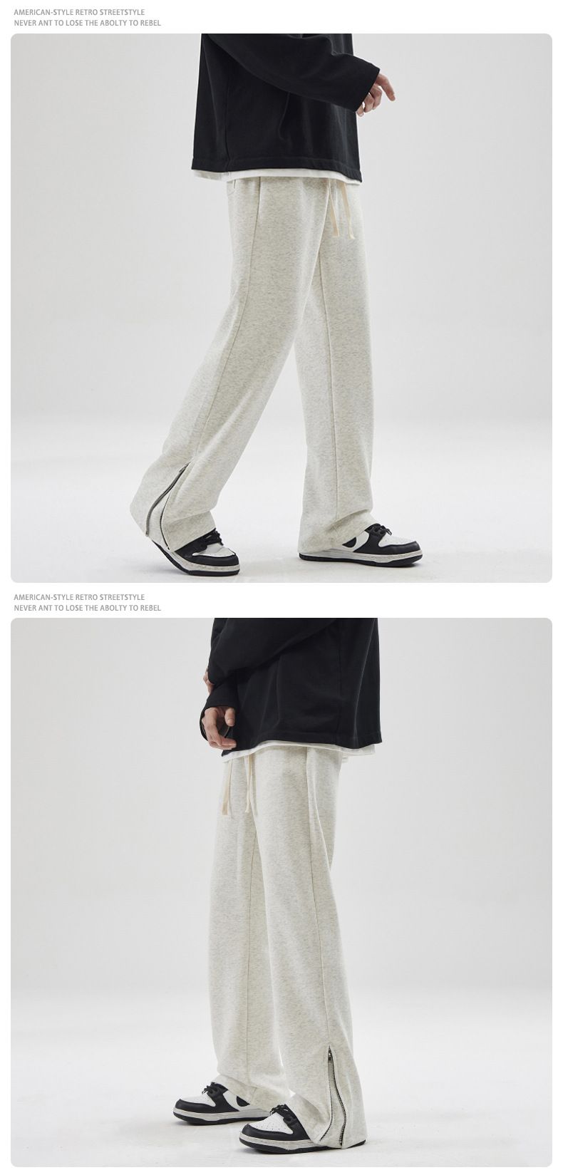 Men's Clothing High Street Loose Casual Pants Personality Trouser Leg Zipper Design All Match Micro Flared Pants_voghion.com