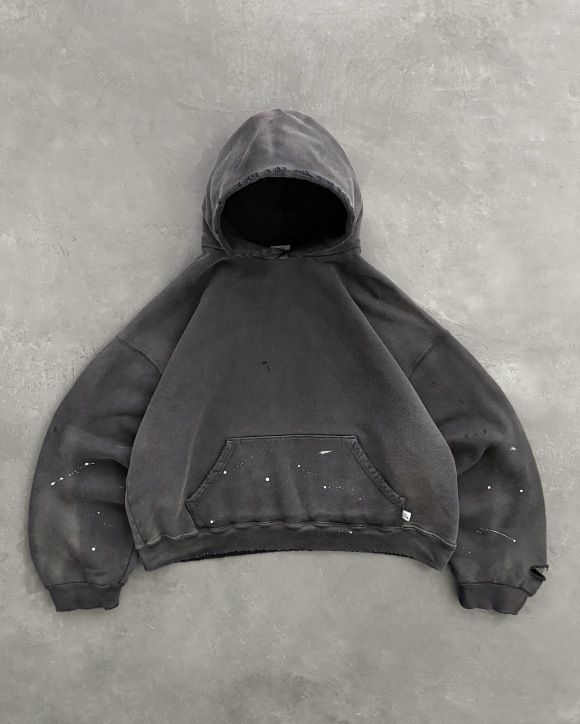 Vintage Washed Hooded Sweatshirt – Unisex Oversized Zip-Up Hoodie, Streetwear Distressed Cotton Blend Pullover With Drop Shoulder (Grey, S-XXL)_voghion.com