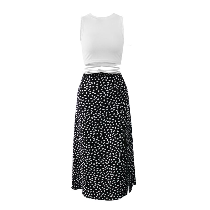 hot selling Y2k Skirts Korean Reviews Many Clothes Summer Dress Mid-rise A-Line Midi Frock Dot Print Side Split Hem Skirt Daily_voghion.com