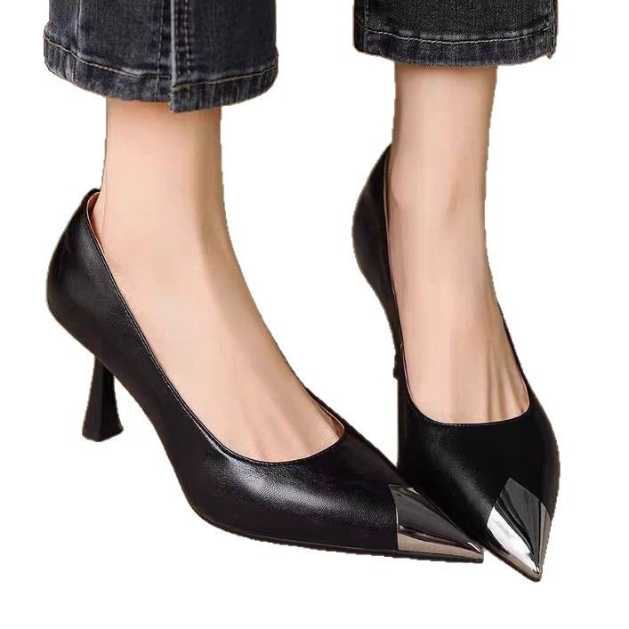 Französische High Heels mit Metallspitze für Damen, dünner Absatz, neues Design für Frühling und Herbst, elegant und modisch, ideal für den Alltag._voghion.com