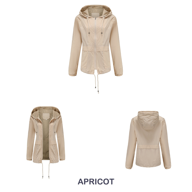 Dameskleding Nieuw lichtgewicht gaasjack met capuchon, buitenregenjas, kort windjack vest_voghion.com