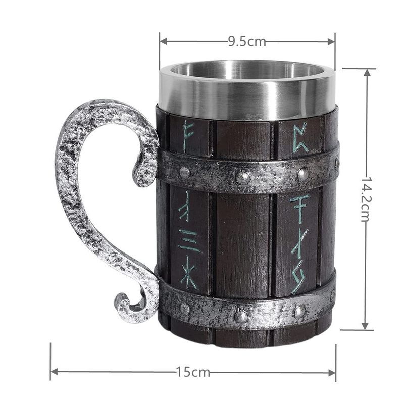 Gothic Skull Bamboo Tankard - Hand-Sculpted 3D Horned Design With Ergonomic Grip, Stylish Resin Mug For Collectors & Dark Decor_voghion.com