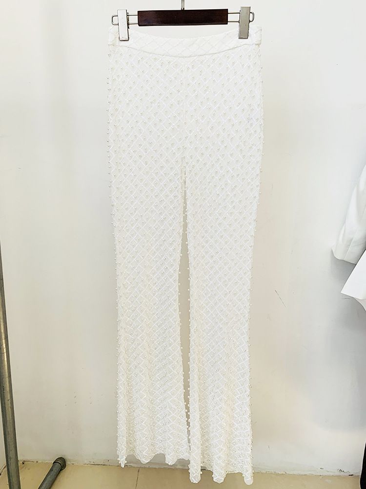 K Nouveau costume de fleur tridimensionnelle de perles creuses de mode; pantalon en maille de paillettes de perles._voghion.com