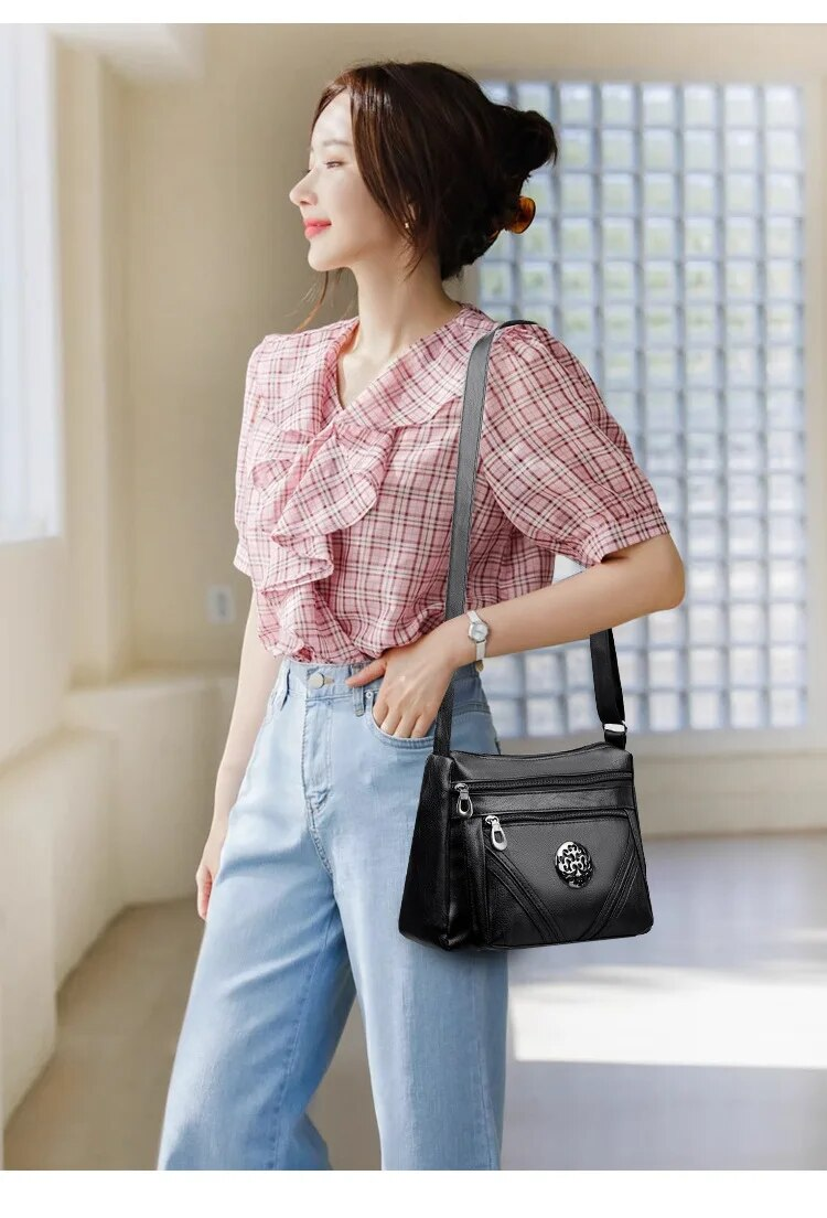 Borsa a tracolla alla moda per donna, borsa a tracolla multistrato, borsa in pelle PU con decorazioni in metallo_voghion.com