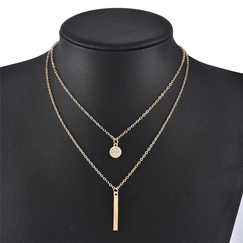 Collana lunga geometrica a doppio strato circolare scintillante per la moda femminile, semplice e alla moda con diamanti intarsiati_voghion.com