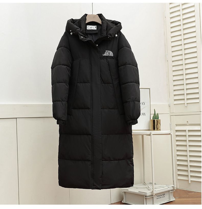Unisex Long Puffer Jacket With Hood - Warm Winter Coat For Men & Women, Lightweight Polyester Fill, Loose Fit, 3D Pattern Design_voghion.com