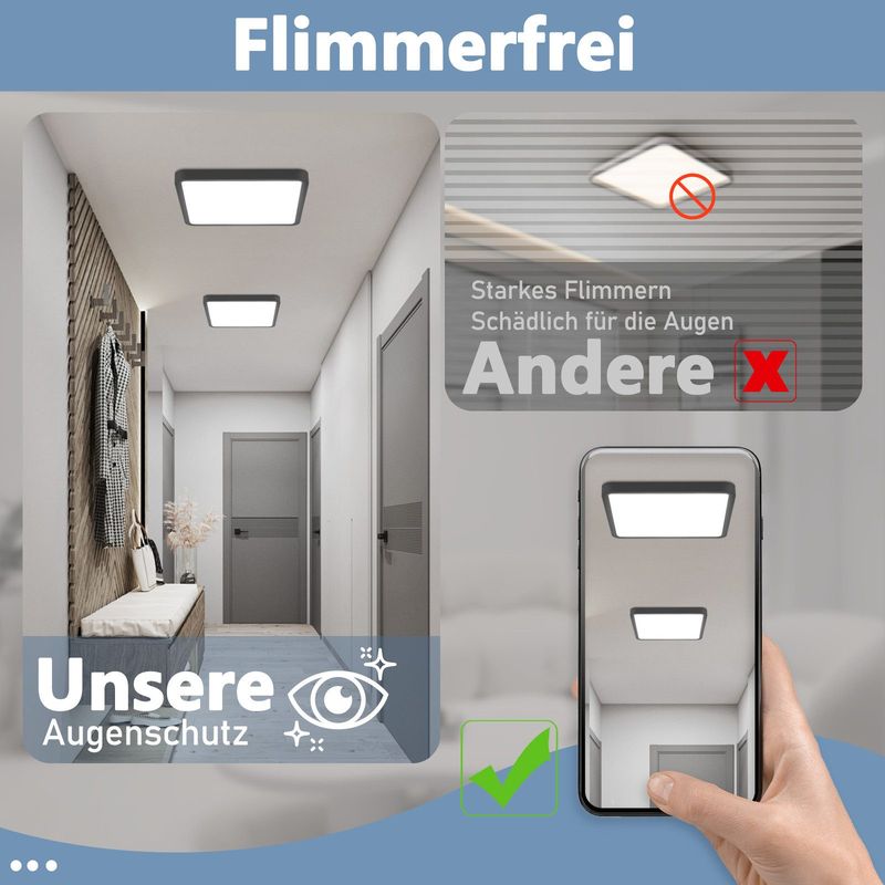 Glitzerlife Deckenlampe LED Deckenleuchte Flach - 23CM Badezimmerlampe Weiß 18W Flurlampe Deckenbeleuchtung 6500K Eckig Badlampe Für Küche Flur Schlafzimmer_voghion.com