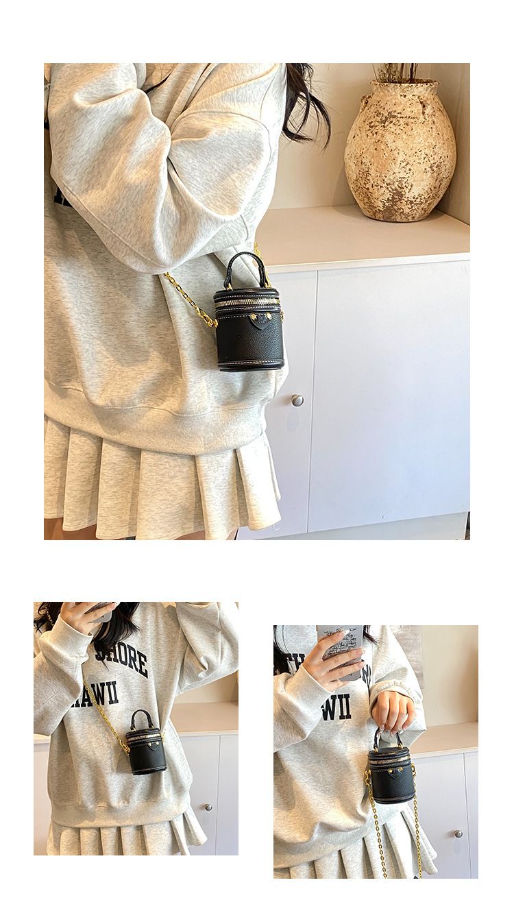 Borsa a secchiello da donna, mini borsa a secchiello rotonda con contrasto di colore, stile per famiglie, da portare a mano, piccola borsa a tracolla color rossetto, da donna_voghion.com