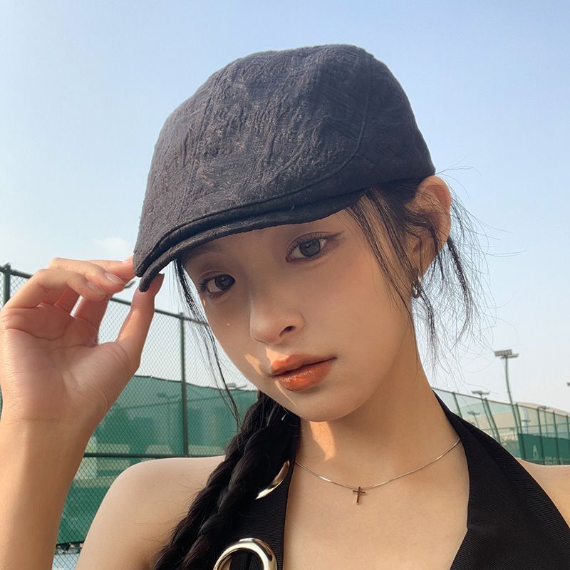 Casquette avant de style américain, grand tour de tête, amincissante, béret français pour femme, nouveau chapeau d'artiste printemps 2025_voghion.com