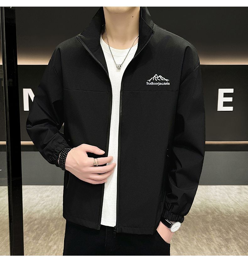 Spring And Autumn Trendy Casual Sports Jacket Men's Thin Loose Stand Collar Windbreaker Waterproof Coat_voghion.com