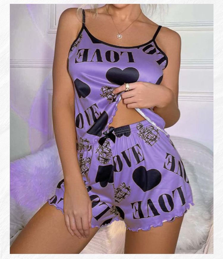 Women's Intimates Summer Beautiful Back Thin Home Clothes Sexy Suspenders Short Skirt Love Cartoon Cute Print_voghion.com
