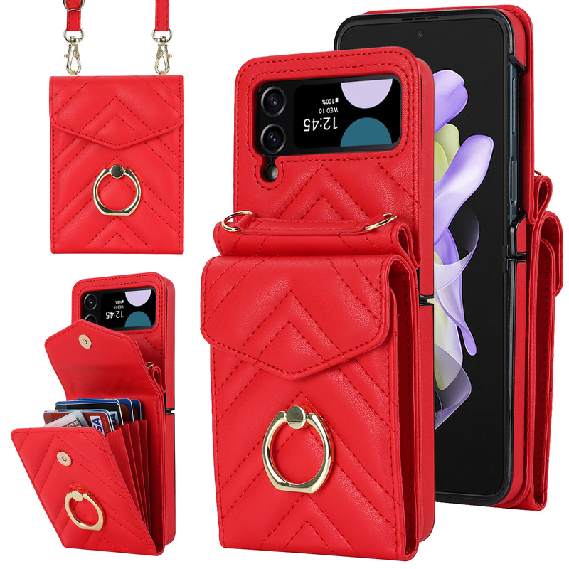 Suitable for the new Samsung ZFlip3 oblique organ mobile phone case folding ZFlip4 small fragrance ring mobile phone leather case_voghion.com
