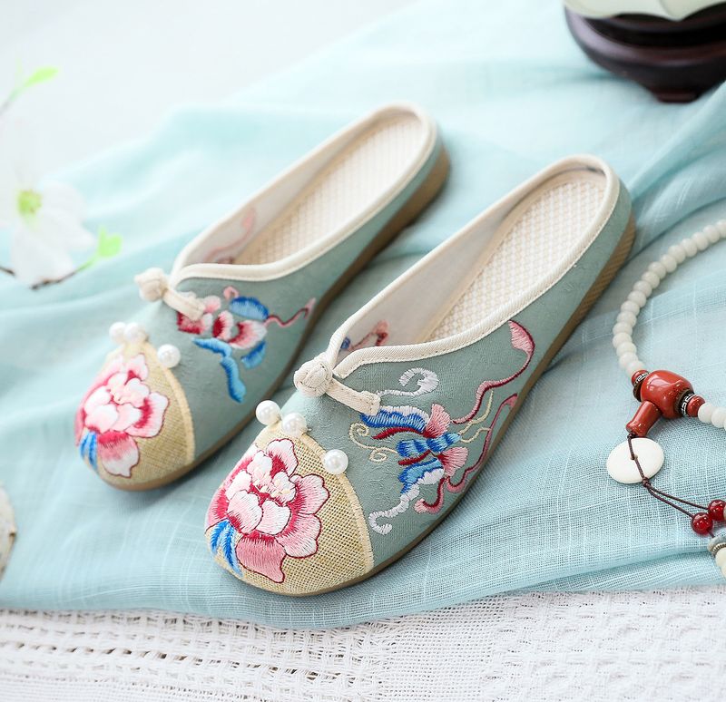 Hausschuhe, flache Hausschuhe, bestickte Stoffschuhe und Stoff_voghion.com