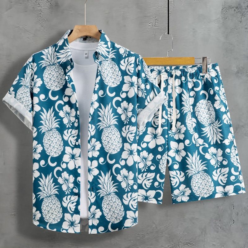 Camicia a maniche corte da uomo, estiva, con stampa ananas, ampia e ampia a maniche corte_voghion.com