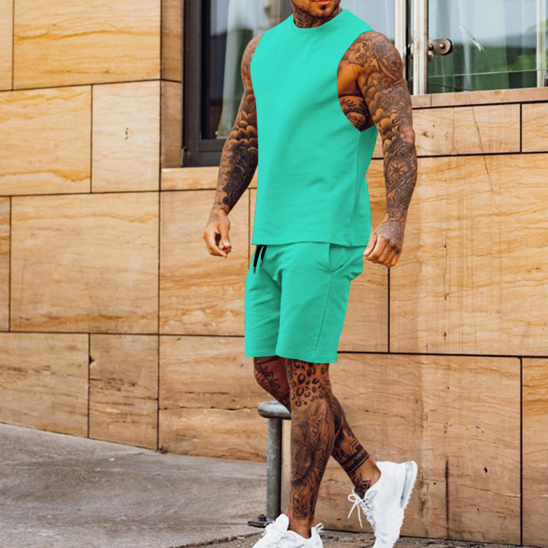 Cross-border European And American New Summer Sleeveless Sports Suit Men's Breathable Thin Round Neck Solid Color Vest_voghion.com