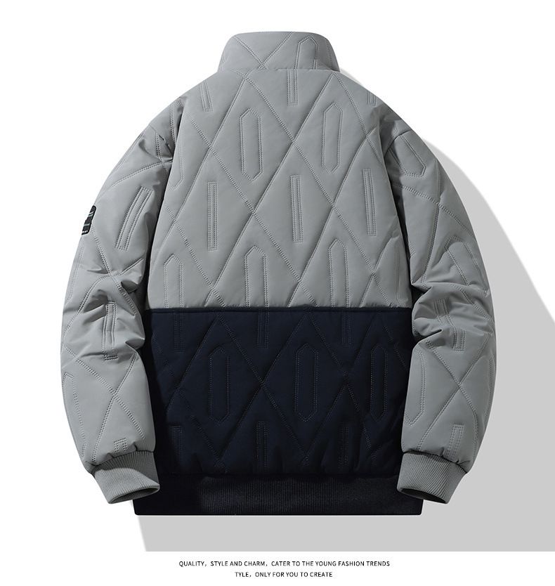 Men's Clothing Contrast Color Stitching Plus Velvet Winter Fleece-Lined Color Block Stand Collar Jacket - Stylish Unisex Casual Coat For Cold Weather_voghion.com