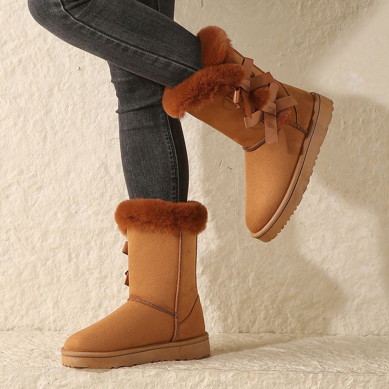 Women's Snow Boots Mid-Calf Warm Fur Lined Boots Ladies Slip on Fashion Bootie_voghion.com