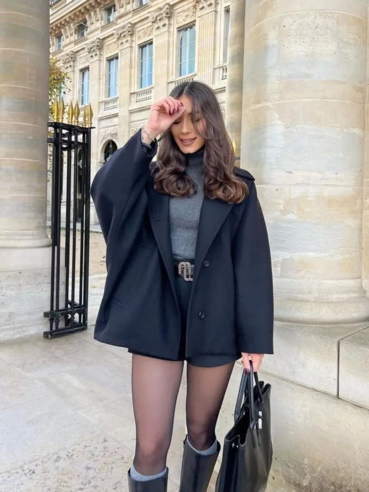 Cappotto corto e ampio in misto lana da donna ZA Style_voghion.com