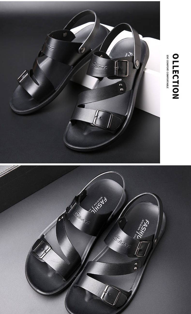 Fashion Comfortable Men's Sandals Solid Color Open Toe Mens Leather Sandals 2023 New Slippers Beach For Male Leather Footwear_voghion.com