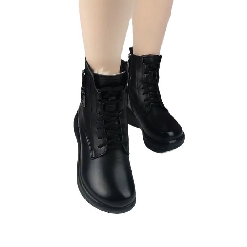 Genuine Snow Leather And Wool Integrated Martin For Women Winter Fleece Lined Thick Sole Warm Boots Fashionable Cotton_voghion.com