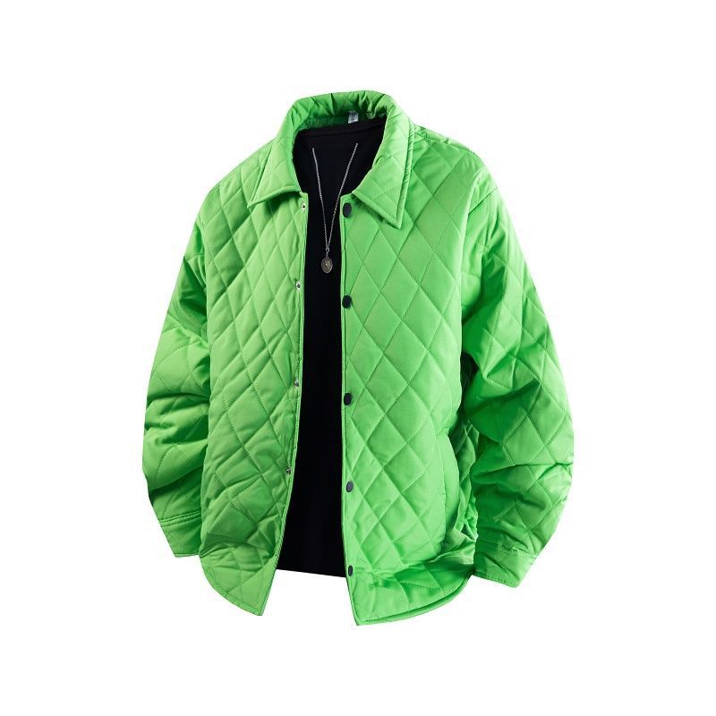 Herrenbekleidung Leichte Steppjacke für Herren mit Rautenmuster – Locker sitzender Freizeitmantel für Paare (Schwarz, Khaki, Beige, Grün, Lila)_voghion.com