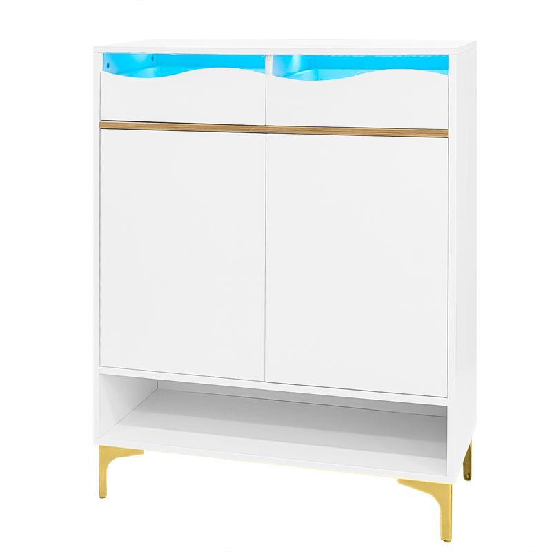 Meuble à chaussures blanc moderne avec éclairage LED 16 couleurs – Rangement gain de place pour couloir 80 x 35 x 105 cm avec tiroirs et étagères – Pour entrée, salon, couloir_voghion.com