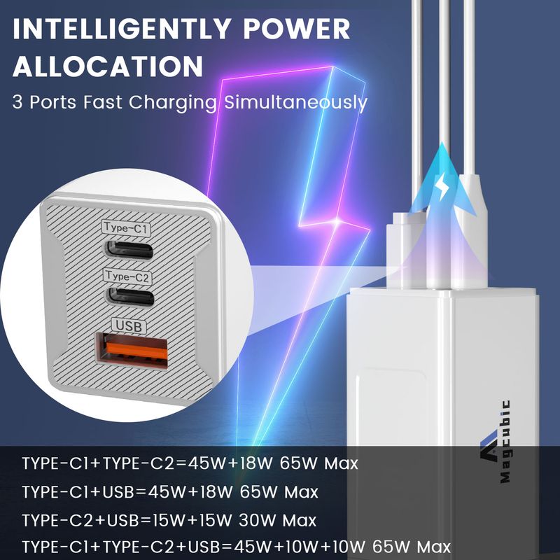 Transpeed 65W GaN Snellader USB-C Snelladen QC3.0PD3.0 5V 2A/4.5A Poort Type-C Snelle USB-lader Laptop iPhone12 Pro Max_voghion.com