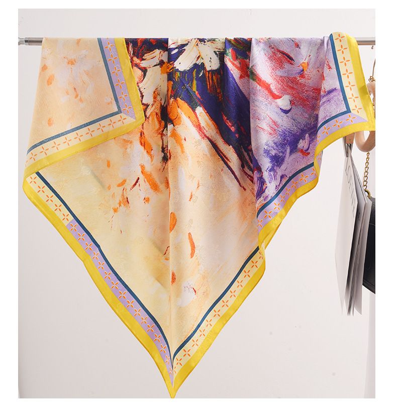 2025 New Spring Double Side Printed Small Square French Colorblock Silk Scarf_voghion.com