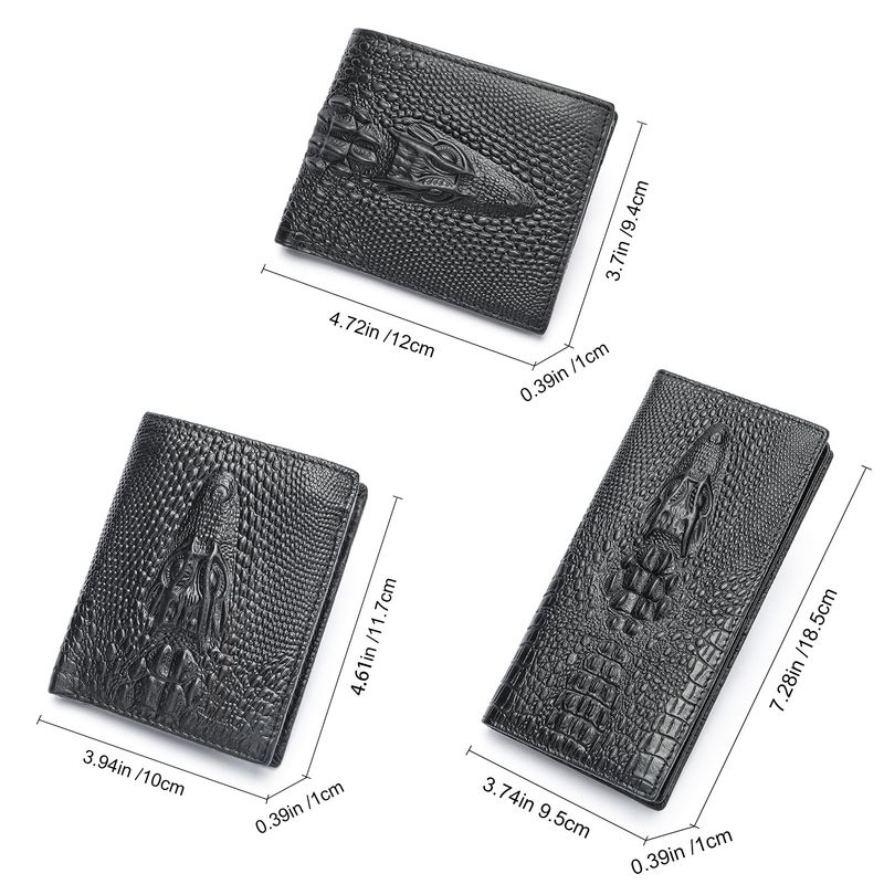 Portafoglio alla moda, in vera pelle con multi-slot per carte, modello coccodrillo, semplice, classico, da uomo, porta carte multifunzione_voghion.com