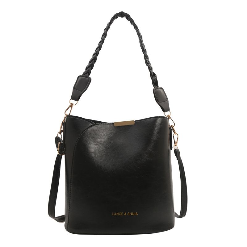 Borsa a tracolla da donna versatile, in PU testurizzato, con design alla moda, a secchiello, in due pezzi_voghion.com