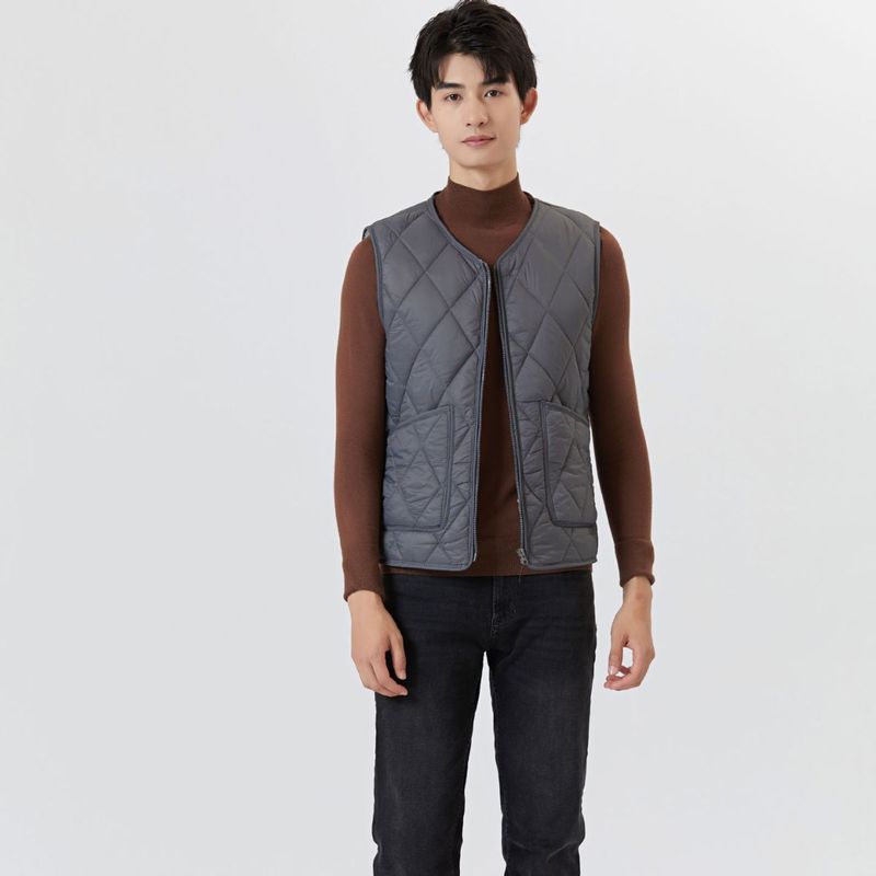 Neue Herbst- und Winter-Fleece-Weste für Herren mit warmem Reißverschluss und Außentaschen in Übergröße, kurze Diamantweste für Herren mit Schultergurt_voghion.com