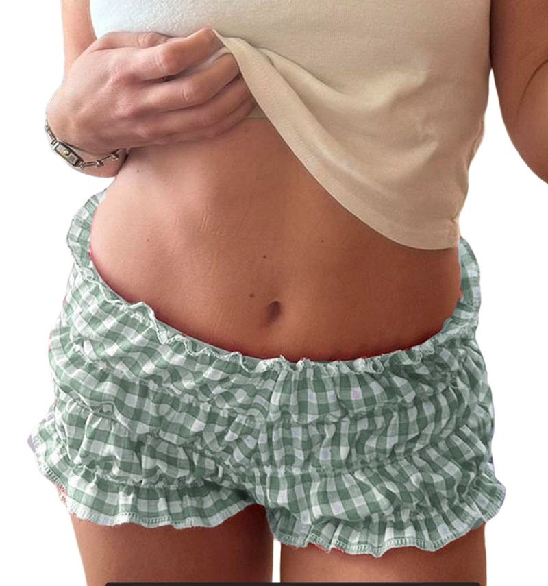 2025s Dames Casual Plaid Mode Kant Sexy Lage Taille Shorts_voghion.com