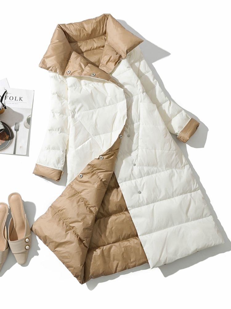 Fitaylor 2024 Zimní Dámský Rolák Bílá Kachna Prsa Teplá parka Oboustranná dlouhá bunda_voghion.com