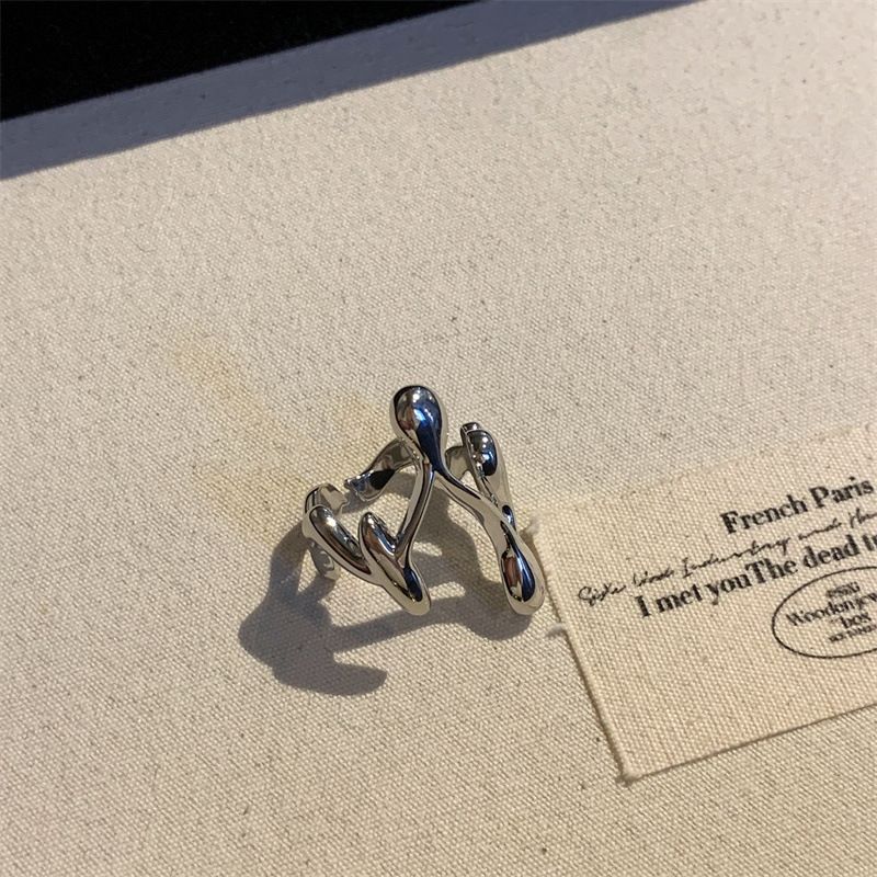Kupfervergoldete unregelmäßige Lavaflamme, offener Stapelring, High-End, einzigartige Persönlichkeit_voghion.com