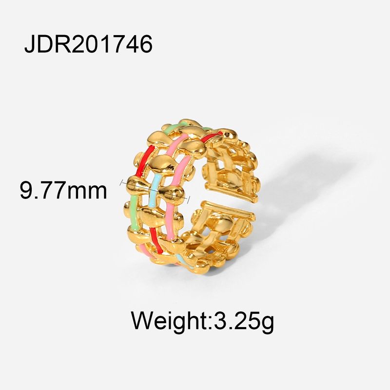 Gewebter Kreuz-Breitband-Schmuck aus Edelstahl, goldfarben, Öltröpfchen, verstellbare Öffnung, Ring für Damen_voghion.com