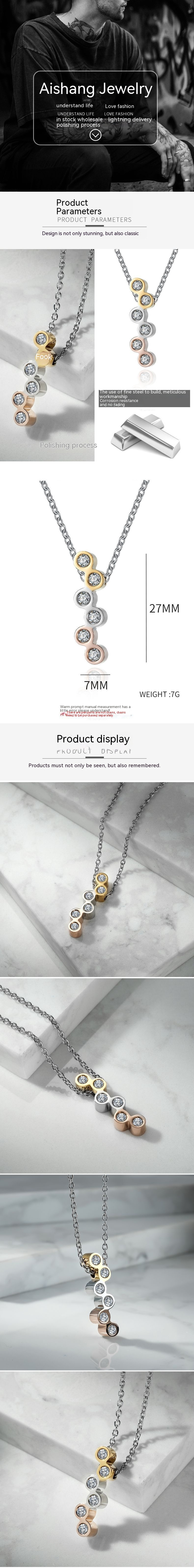 Fashionable titanium steel necklace, female creative figure 8, women's diamond inlaid dual color necklace_voghion.com