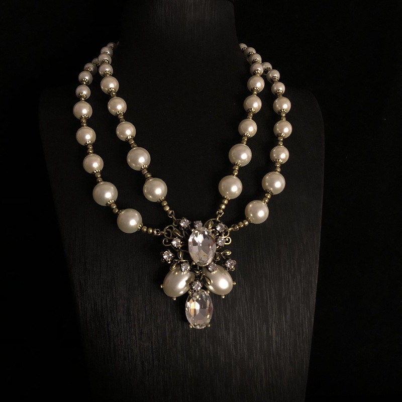 Nieuwe mode parel zirkoon bloem ketting oorbellen set hot selling dames sieraden parel trui ketting_voghion.com