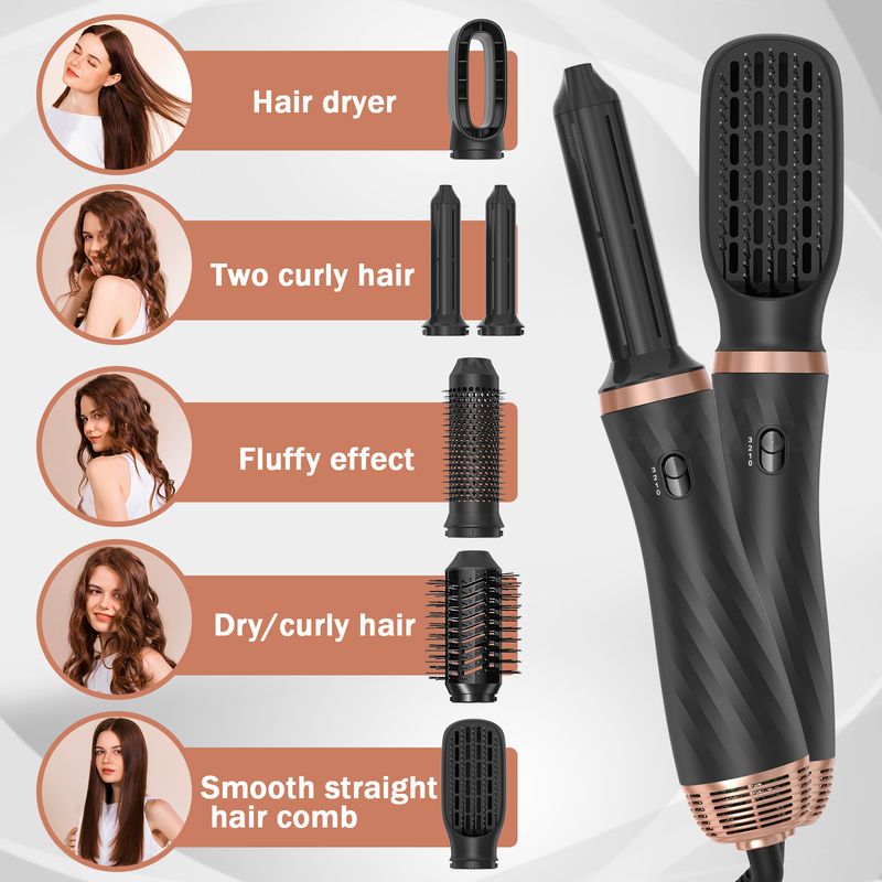 Multifunktionaler 6-in-1-Heißluftkamm für den Haushalt, automatische Absaugung, Schnelltrocknung, Modellier-Haartrockner, Glätteisen für glattes und lockiges Haar_voghion.com