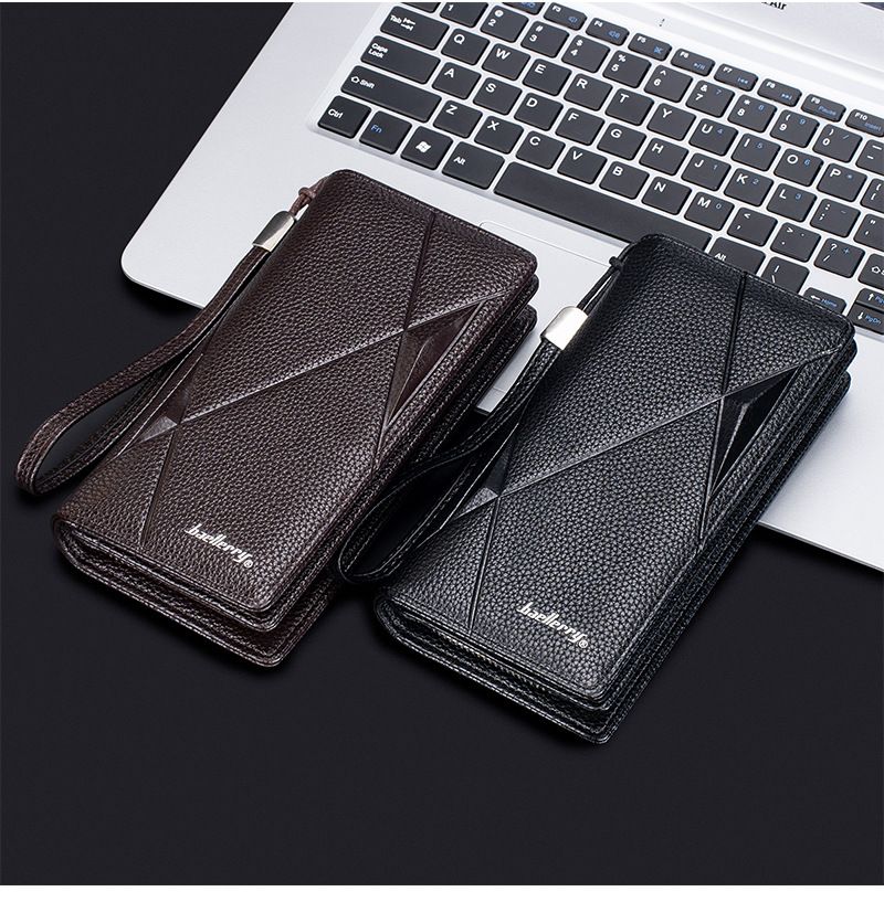 New Men's Wallet Long baellerry Business Casual Litchi Pattern Zipper Clutch Multi-Card Wallet_voghion.com