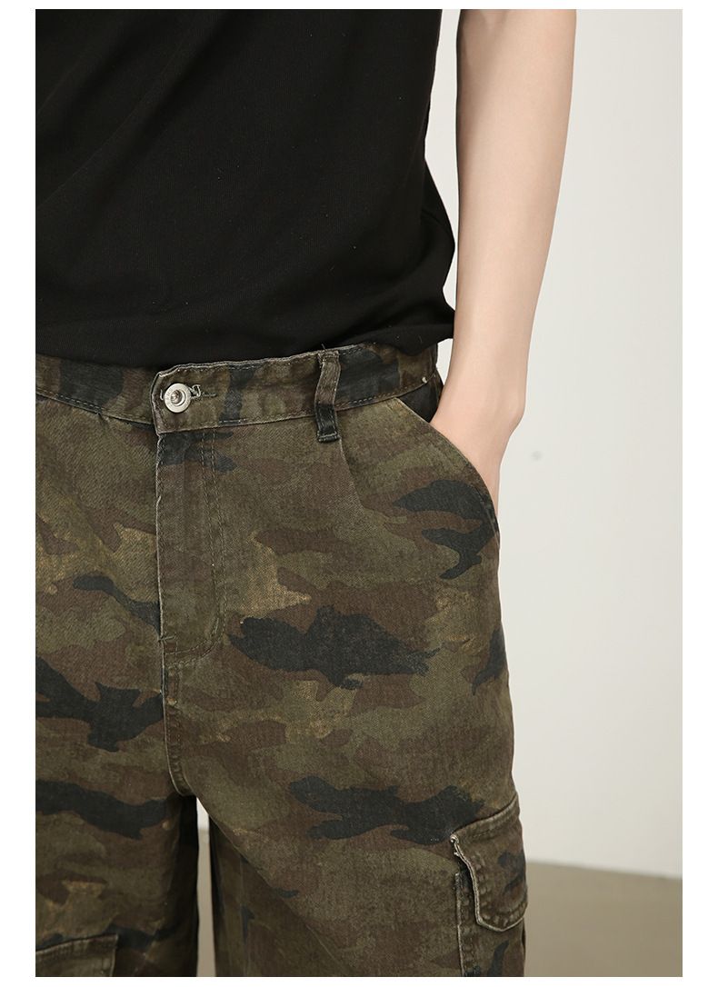 Kurze Hose mit weitem Bein und mehreren Taschen. Leicht elastische Overalls, gerade Hose im All-Match-Stil._voghion.com