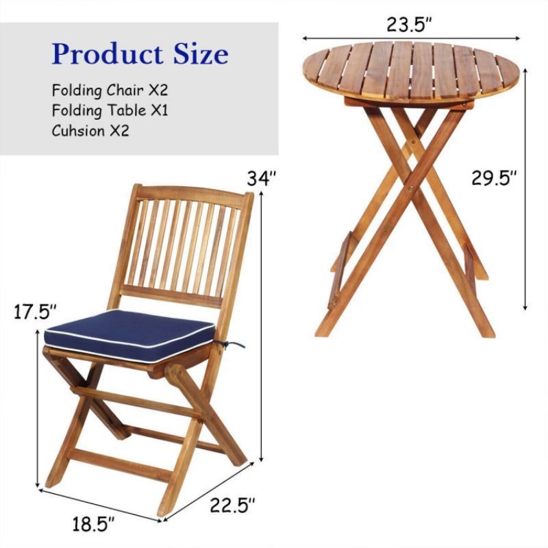 3 Pieces Patio Folding Bistro Set with Padded Cushion and Round Coffee Table_voghion.com