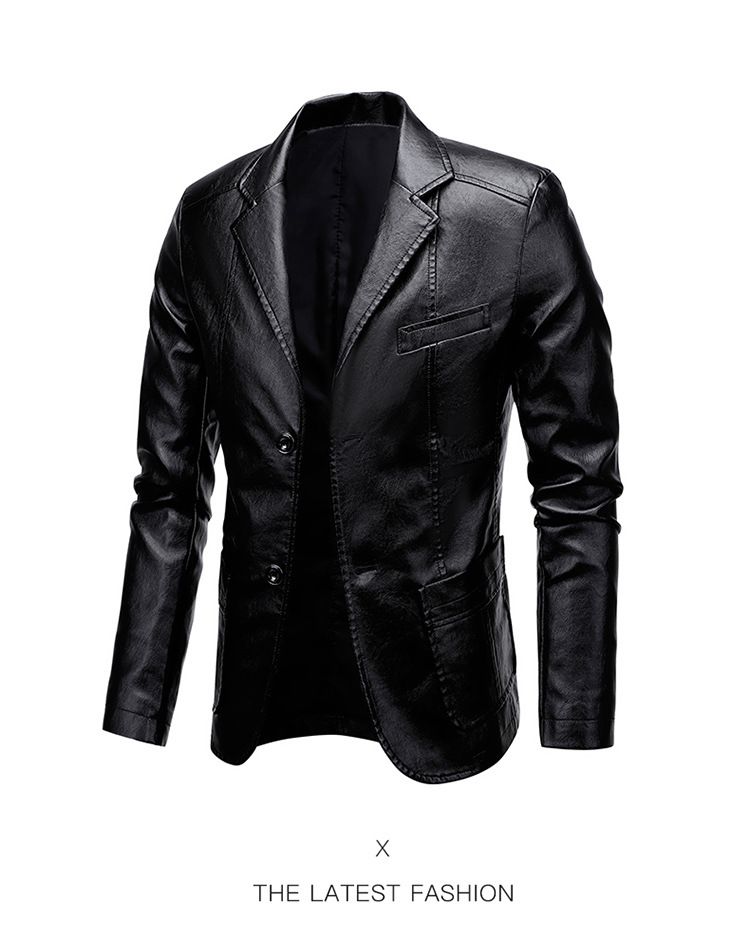 Spring and Autumn New Men's Leather Suit Fashionable No-Iron Casual Suit for Young Men PU Leather Suit Jacket_voghion.com