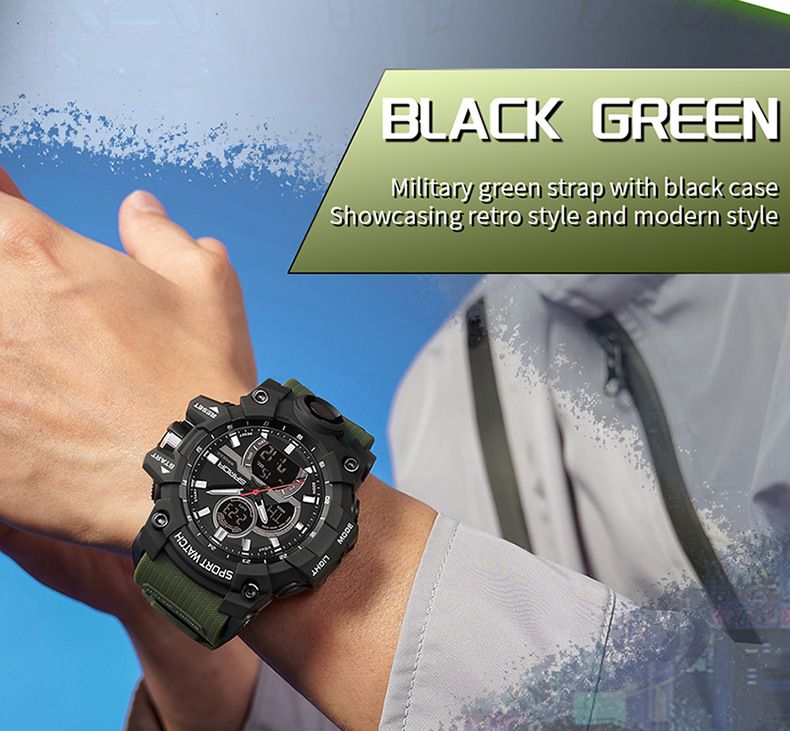 Men's Digital Analog Sport Watch With Multifunction, Waterproof, And LED Backlight For Outdoor Activities Sports Waterproof Men's Electronic Watch_voghion.com