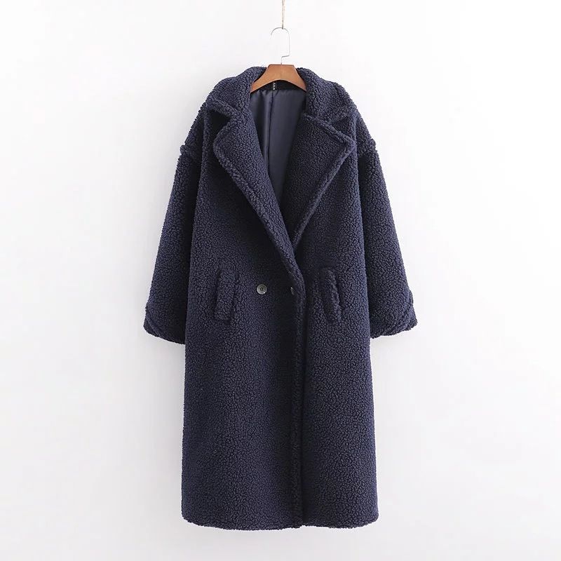 Cappotto di pelliccia di agnello largo alla moda da donna, cappotto di pelliccia Teddy con scollo a V grande, lunghezza media_voghion.com