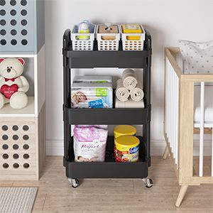 Calmootey 3-stufige Rollschublade, multifunktionaler Aufbewahrungs-Organizer mit Kunststoffregal und Metallrädern, Lagerwagen_voghion.com