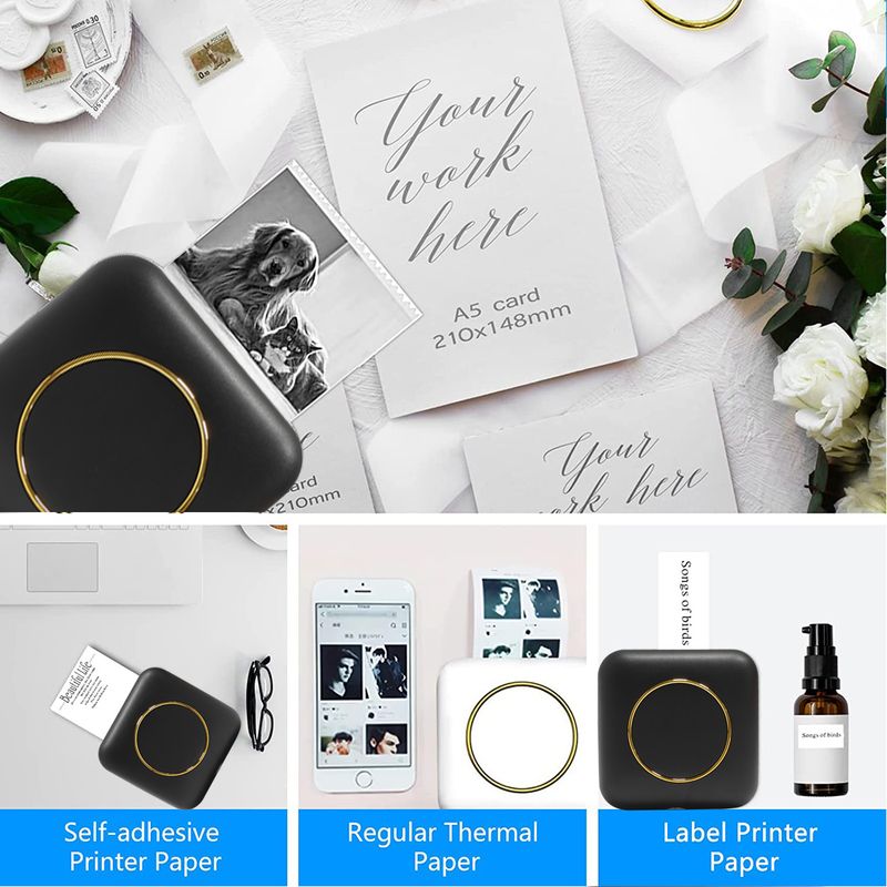 Mini Photo Printer With 11 Rolls Of Paper, Portable Thermal Printer,Inkless Printer Gift For Kids, Friends, Used In Home, Office, Study, Work List_voghion.com