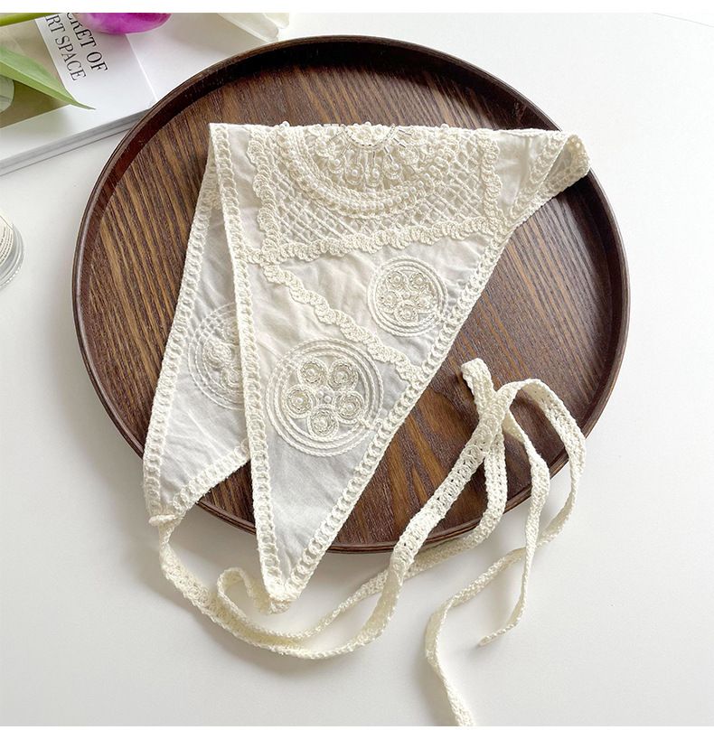 Nėriniuotas trikampis šalikas - mielas ir stilingas plaukų bandana, rankų darbo megztas galvos apdangalas pavasario vasaros kelionėms_voghion.com