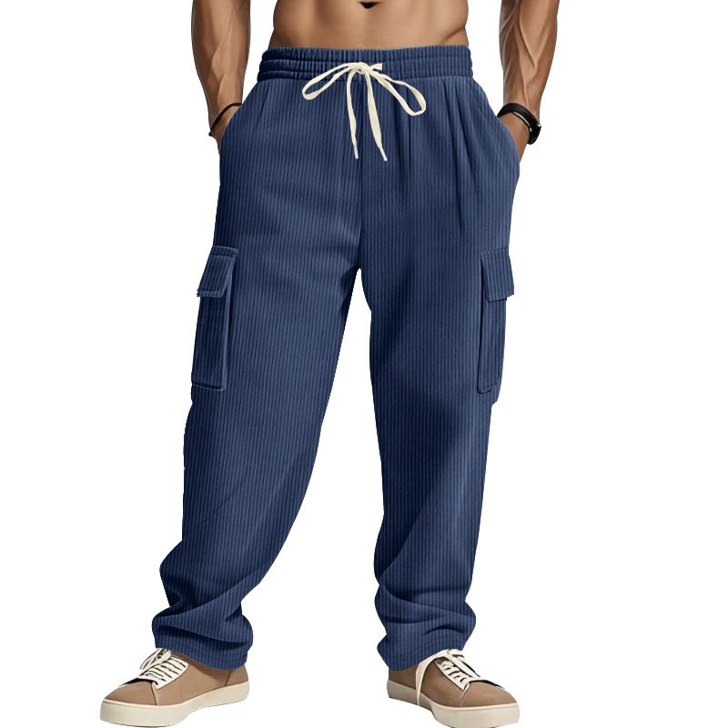 Corduroy American Workwear Pants Herren Multi-Pocket Loose Wide-Leg Casual Hose_voghion.com